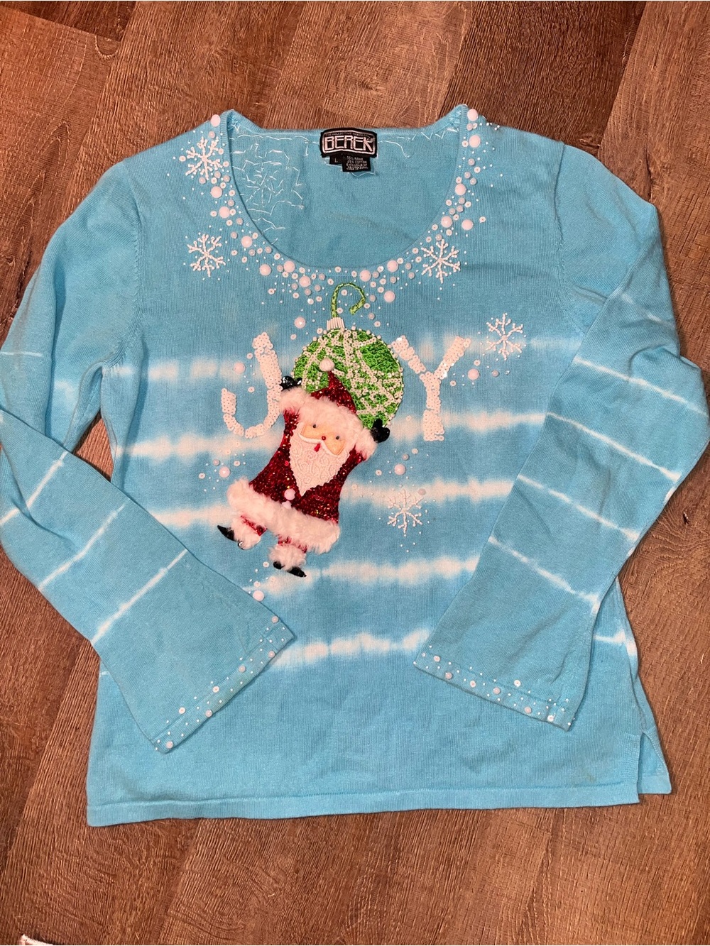 Berek Santa blue tie dye sweater large beaded sequined vtg